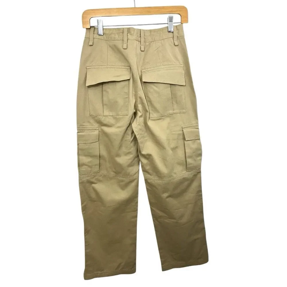 Khaki Pants Tan Cargo Juniper Blu Stretch Pockets Wide Leg Small Utility Cotton